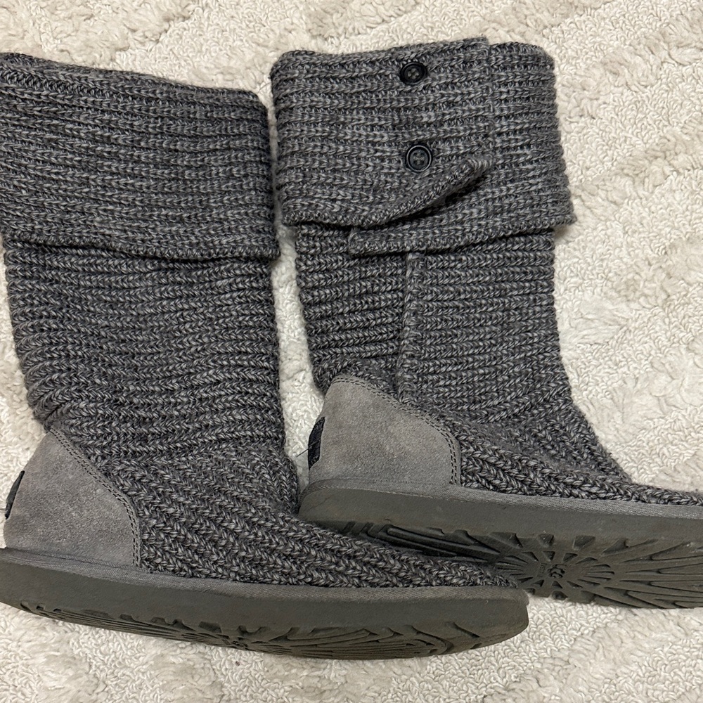 UGG Charcoal Knit Boots with Button Accent